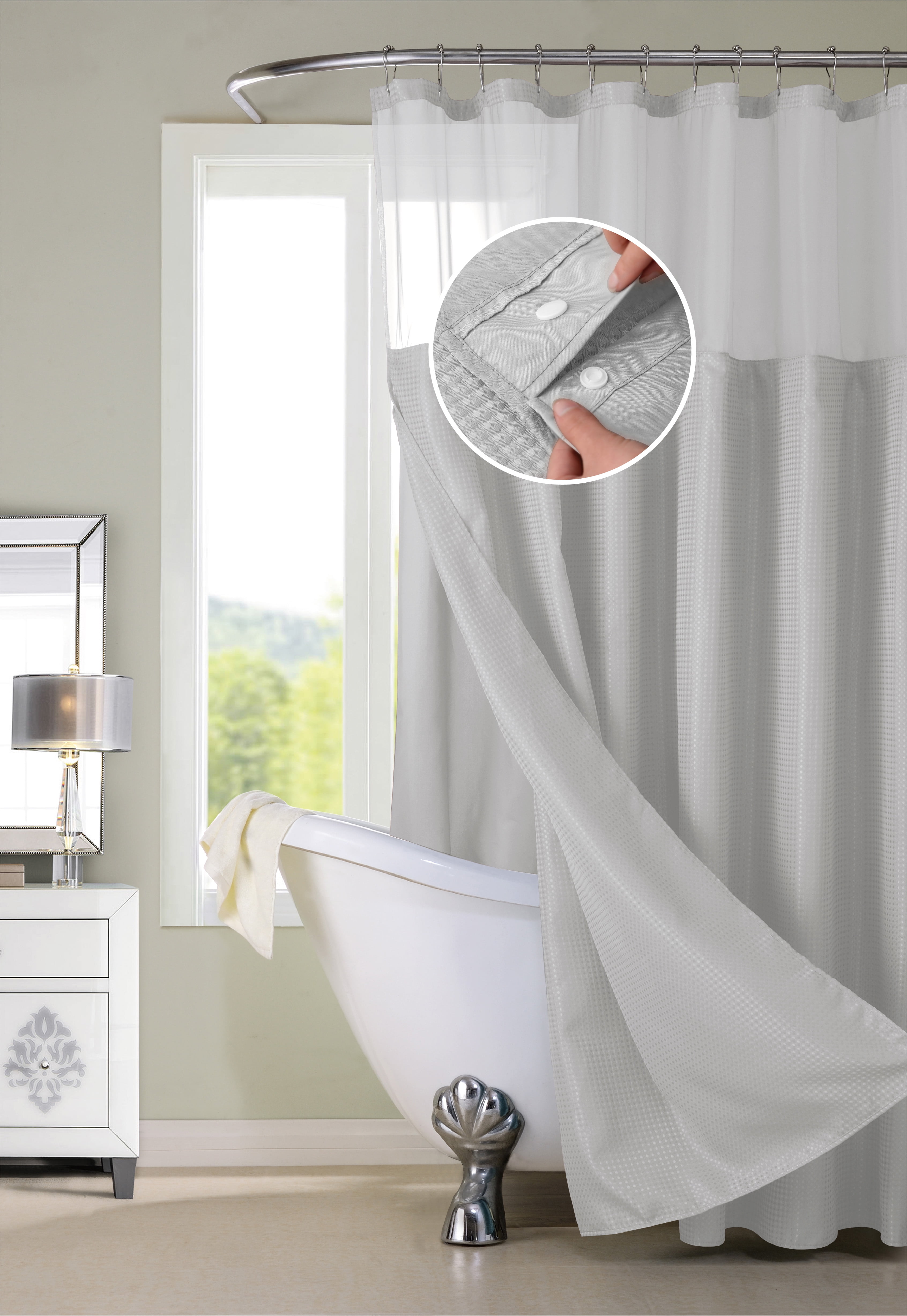Dainty Home Complete Waterproof Shower Curtain with Detachable Liner in