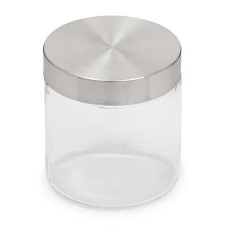 Home Basics Glass Round Canister with Steel Lid