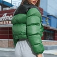 thumbnail image 5 of ShomPort Womens Cropped Puffer Jackets Stand Collar Color Block Zipper Short down Coats Casual Winter Outwear (Green), 5 of 6