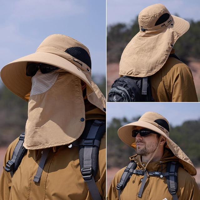 Sombrero de protección solar para exteriores para hombre con cubierta facial | Montañismo Pesca Gorra de senderismo | Chal grande para bloque UV | Malla transpirable de poliéster | Gorro de viaje