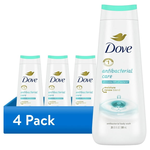 (4 pack) Dove Antibacterial Daily Use Body Wash for Women Protects from Dryness All Skin, 20 oz