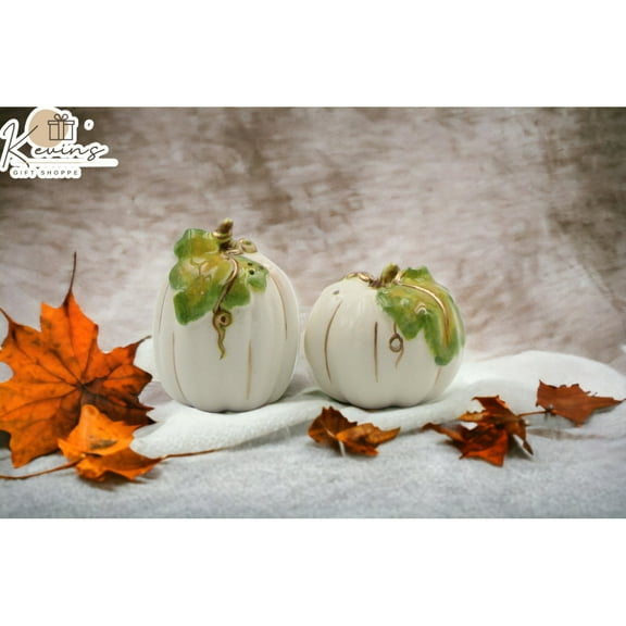 Ceramic White Pumpkin Salt and Pepper Shakers Gift Set
