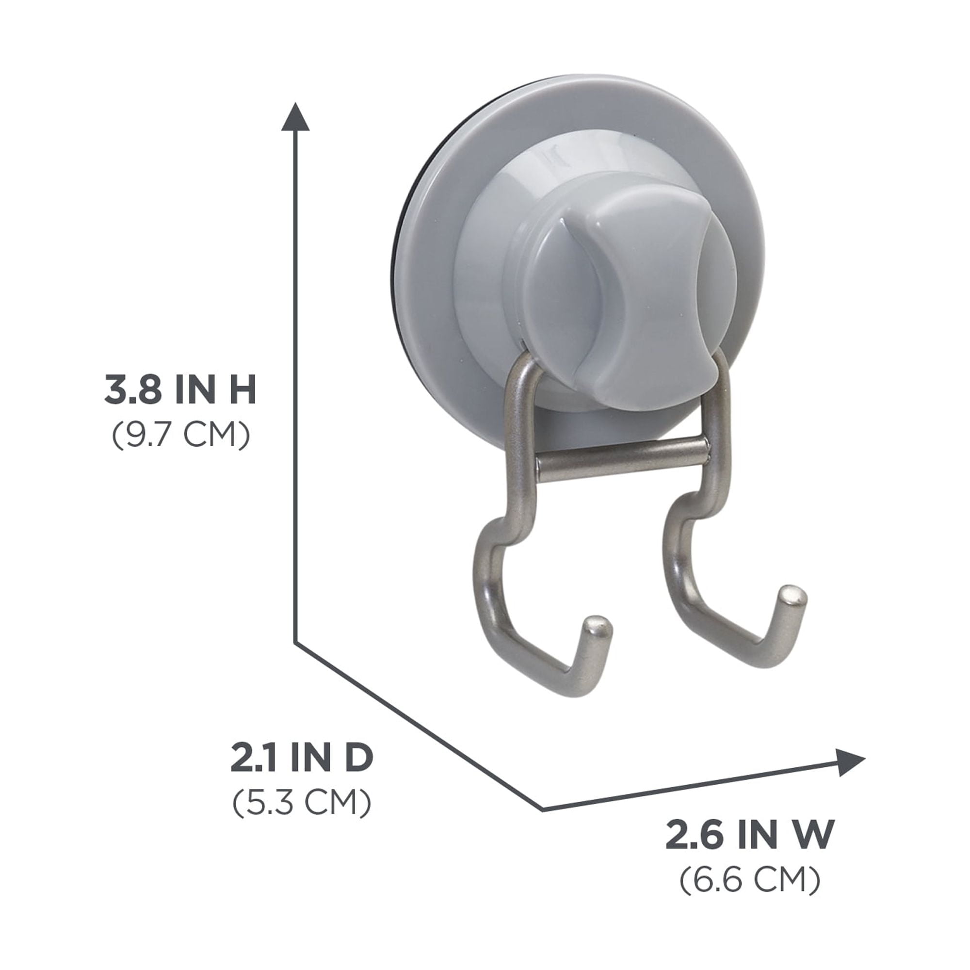 Better Homes & Gardens Dual Hook, Power Grip Pro Suction or Adhesive Mount, Satin Nickel