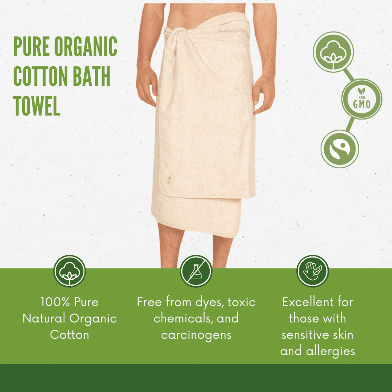 Large 100% Natural Organic Bath Towels Chemical Free 100 X 160 cm BRAZIL COTTON