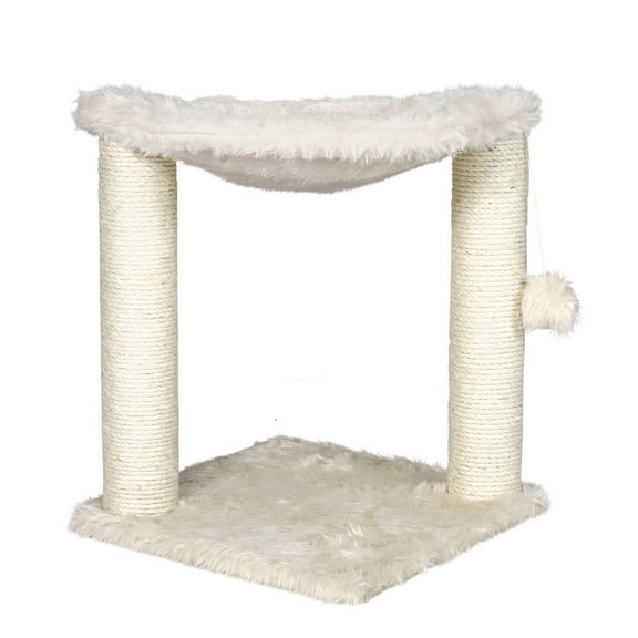 TRIXIE Baza Plush & Jute 20" Cat Scratching Posts with Hammock & Cat Toy, Cream