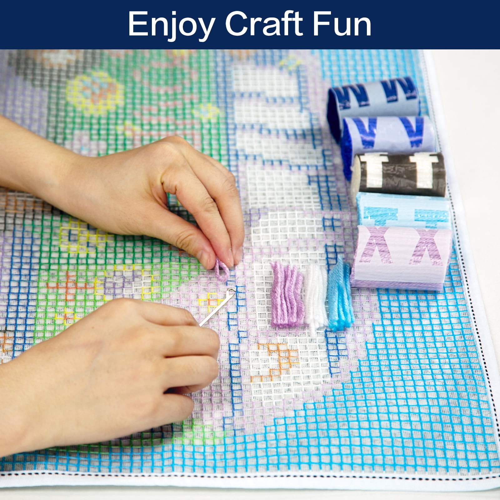 Latch Hook Kits for Adults Kids,Bus Pattern Color Printed Canvas DIY Rug Kits Carpet Embroidery Sofa Cushion,Beginners Handmade Needlework Crafts Home Decoration 20.5x15inch