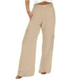 thumbnail image 2 of Huowey Womens Baggy Cargo Pants Wide Leg Hiking Pants With Pockets Button Casual Daily Trendy Streetwear Bottoms,Khaki,L, 2 of 4