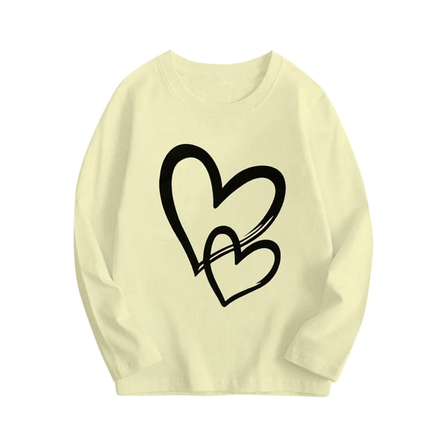 Plebaso Garçons Filles Manches Longues Hauts en Coton Imprimé Cœur Pull T-Shirts Enfants Blouses Décontractées Col Rond