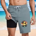 thumbnail image 2 of GUZOM Navy Blue Board Shorts for Men Swim Trunks Quick Dry with Liner 5" Inseam Tropical Print Polyester Beach Pool Gym,Size L, 2 of 6
