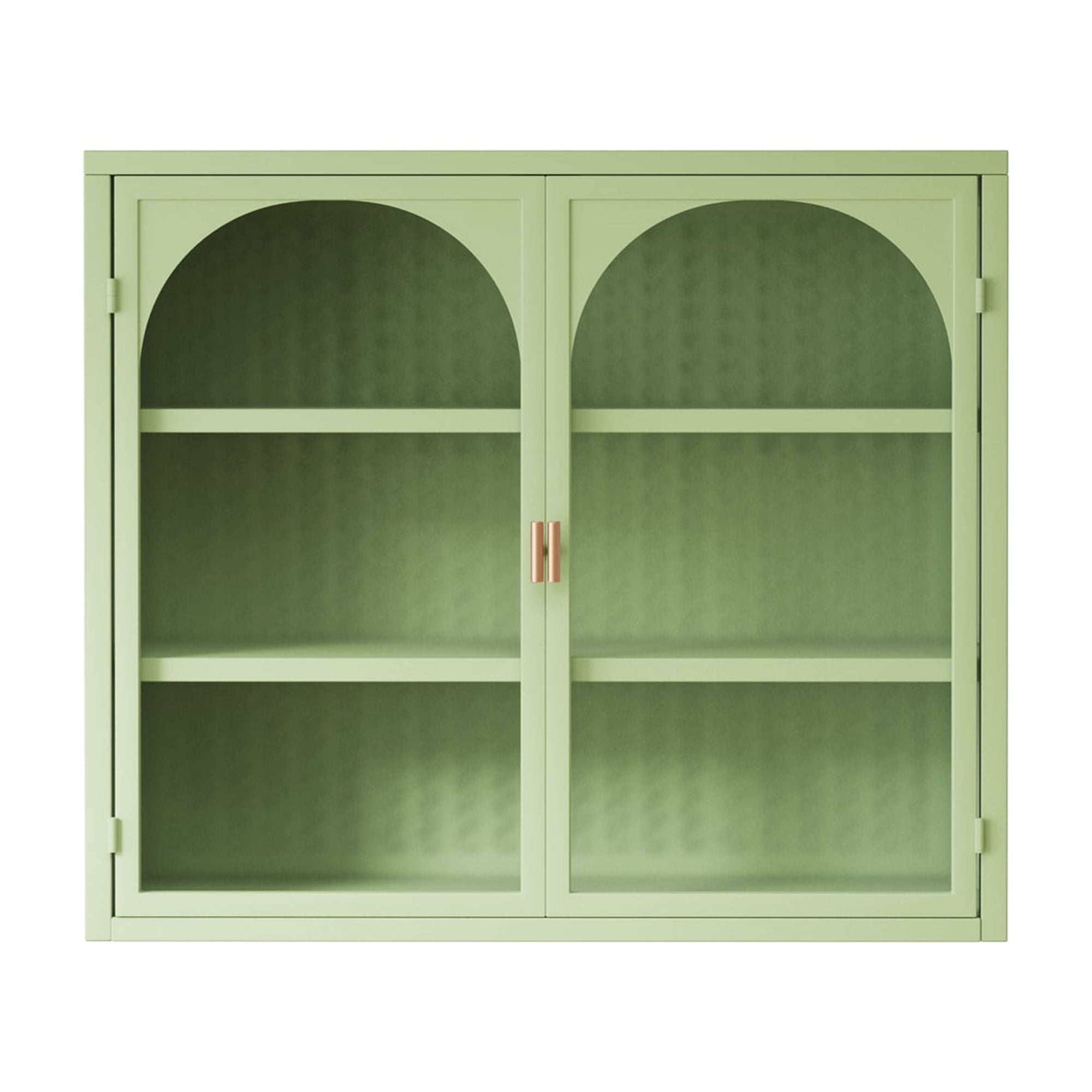 27.56"Wall Cabinet with Tempered Glass Doors, Bathroom Wall Storage Cabinet with Detachable Shelves for Office, Dining, Living Room, Kitchen and Bathroom, Green