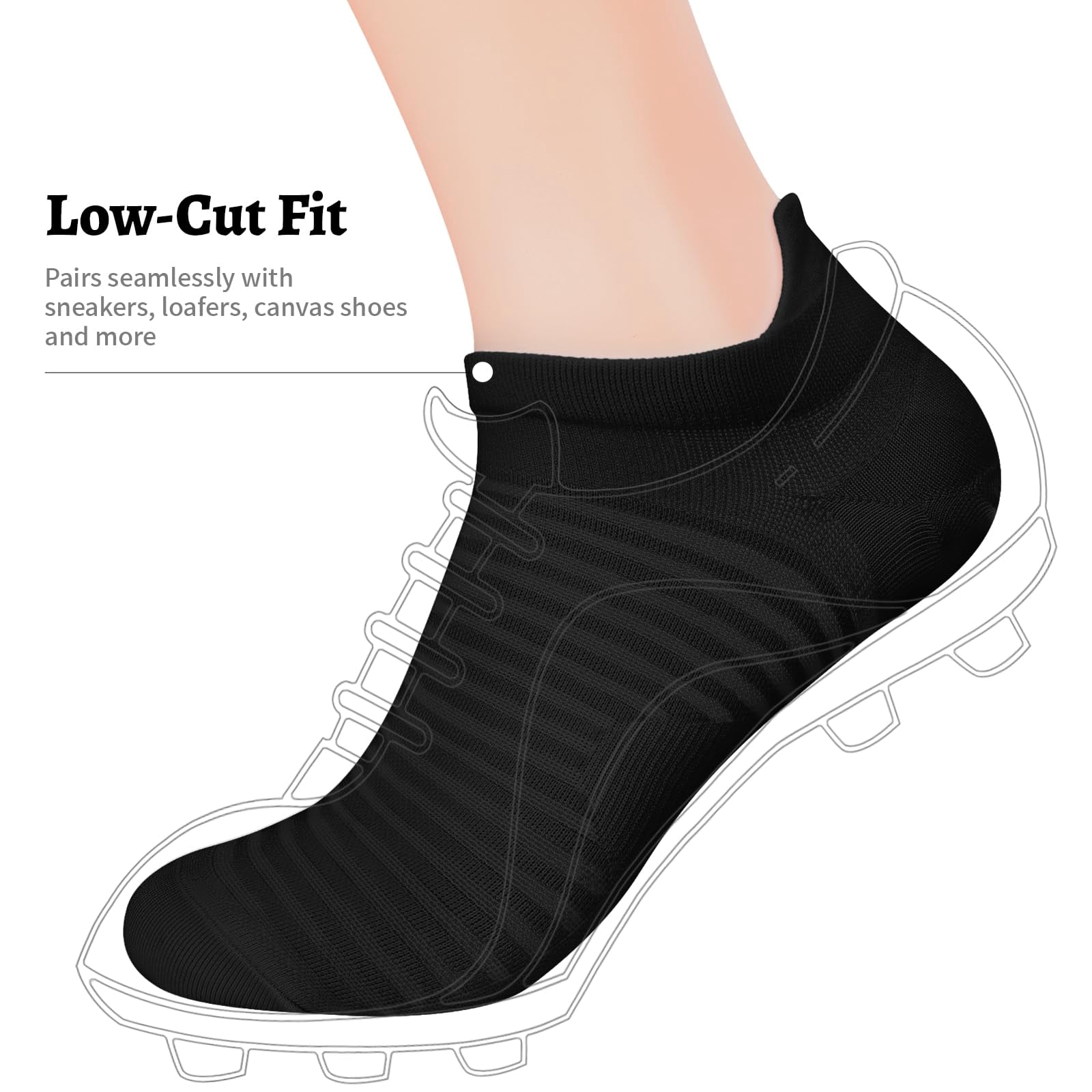 Ankle Socks Black (6 Pairs) Small-Medium Running Athletic Use