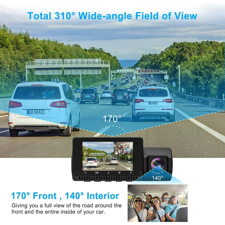 Abask Dashcam Auto 4K WiFi Dash Cam Vorne Innen mit 32GB SD-Karte, 310°  Weitwinkelansicht, Autokamera mit Parküberwachung, Bewegungserkennung