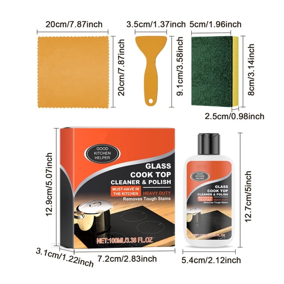 Momihoom Glass Cooktop Cleaner and Polish Complete Kit, Heavy-Duty Formula with Scraper, Sponge, and Cloth