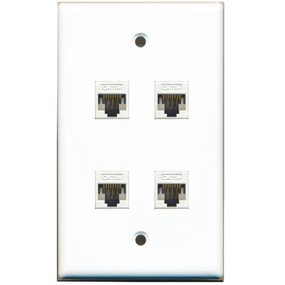 RiteAV 1 Gang 4 Port Cat5e Wall Plate - White
