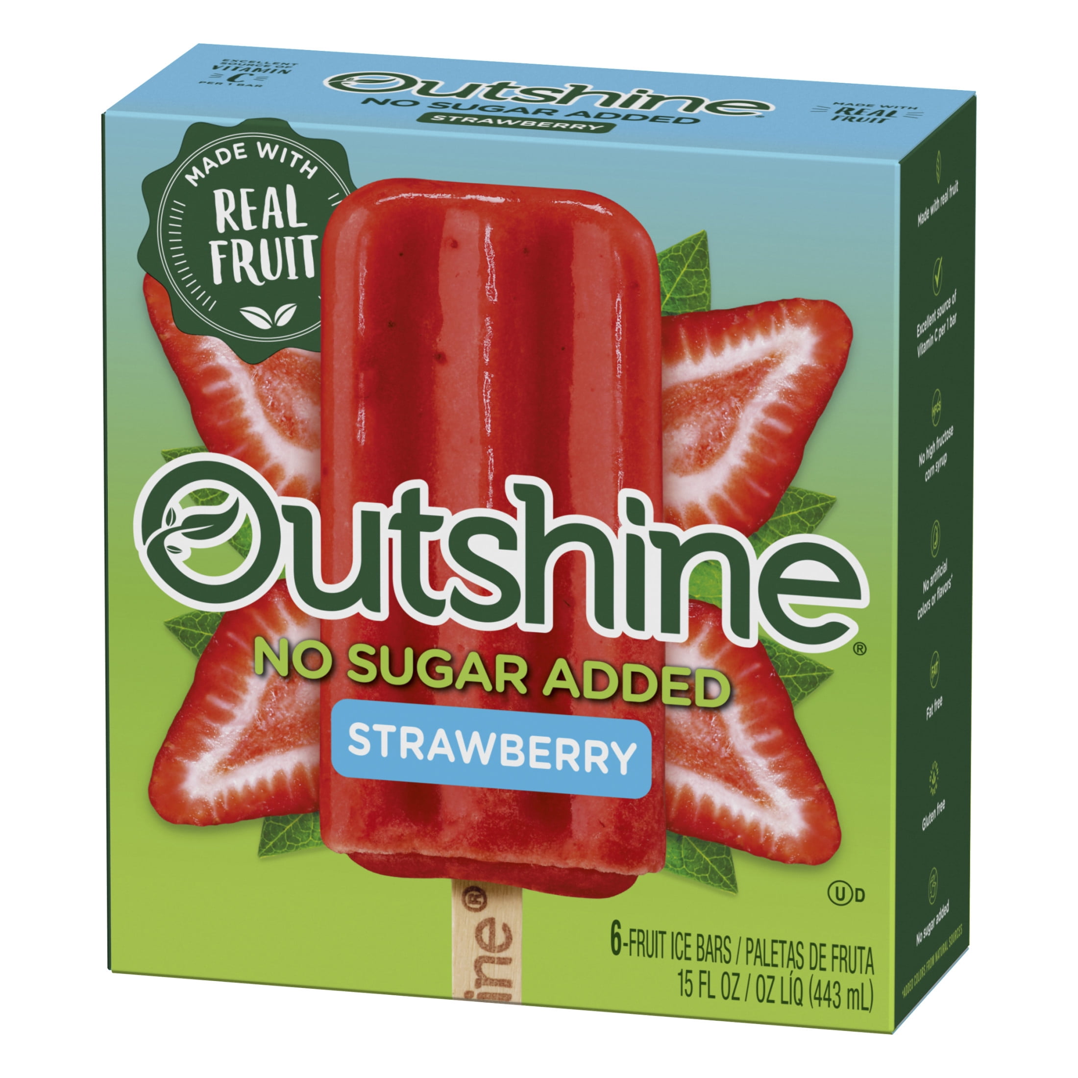 Outshine Strawberry Frozen Fruit Bars with No Sugar Added, Gluten Free, 6 Count