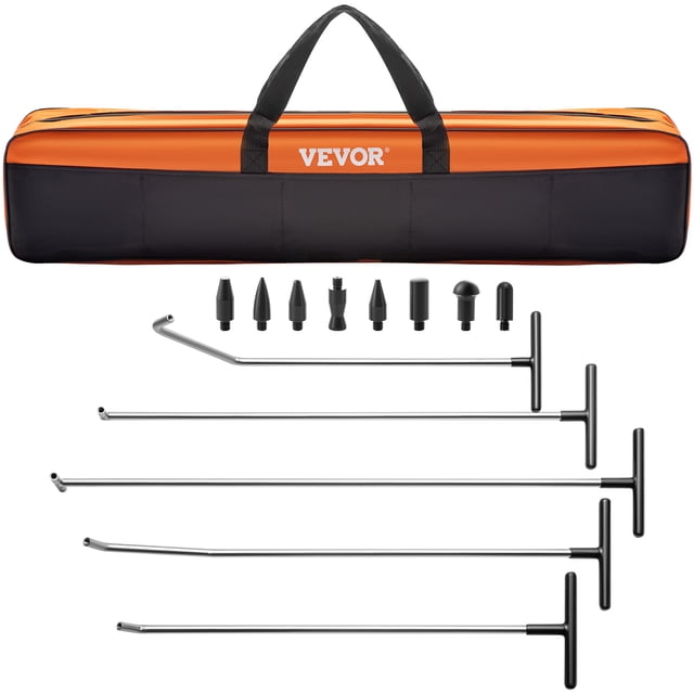 VEVOR Rods Dent Removal Kit, 13 pcs Paintless Dent Repair Tool, 5 pcs Stainless Steel Dent Rods, 8 pcs Tapper Heads, Professional Hail Dent Removal Tool for Minor Dents, Door Dings and Hail Damage