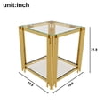 thumbnail image 6 of GZXS 19.9" Square Glass End Table with Gold Metal Frame, 2-Tier Side Table with Asymmetrical Base and Lower Shelf, Modern Accent Table for Living Room or Bedroom (Transparent), 6 of 9