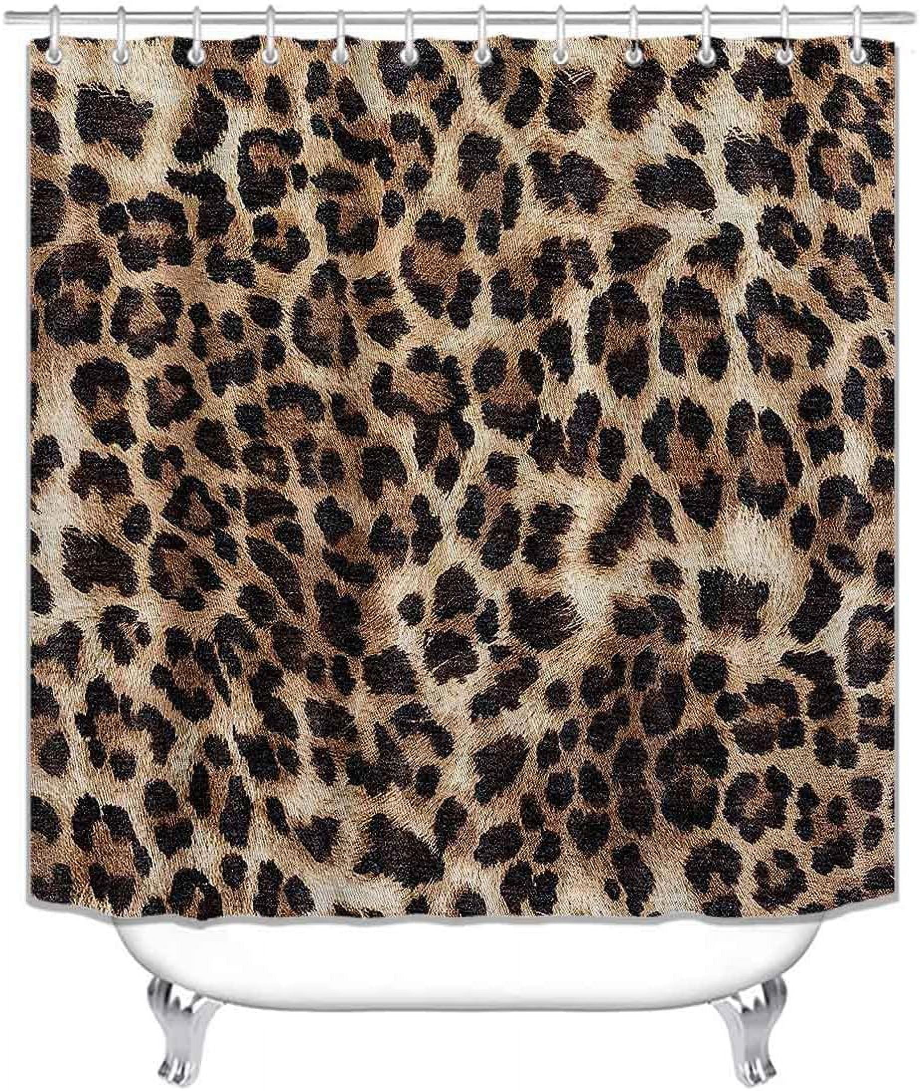 4PCS Cute Leopard Shower Curtain Set, Pink Rose Peony Floral Plant Cheetah Cow Print African Wildlife Safari Animal Bathroom Decor, Waterproof Fabric Shower Curtain, Non-Slip Bath Mat