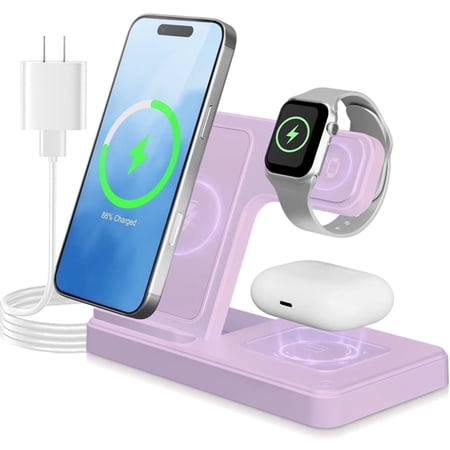 Wireless Charger 15W 3in1 Portable Charger Charging Station Compatible for iPhone 17 16 15 14 Pro Max 13 12 11 for iWatch 11 10 9 8 7 6 5 4 3 2 SE&Ultra for Airpods 4 3 Pro Android Phone Charger