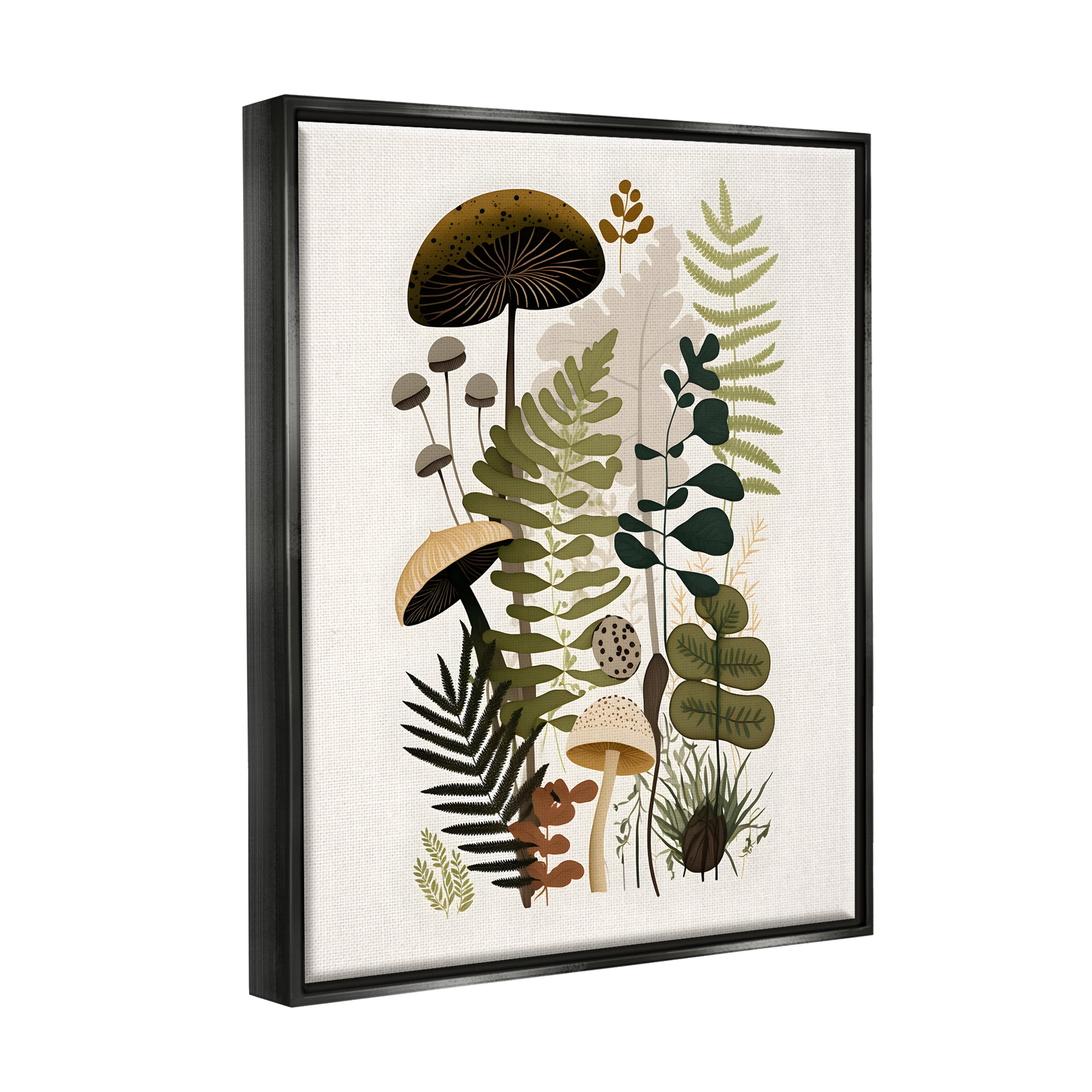 Stupell Industries Mixed Earthy Botanicals Botanical & Floral Painting Black Floater Framed Canvas Art Print Wall Art, 17 x 21