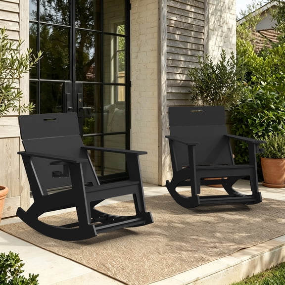 Harbweb Rocking Chair Set of 2, RHDPE Patio Rocker for Outdoor & Indoor, Black