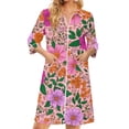 thumbnail image 2 of Lightweight Robes for Women Zipper Soft Womens Bathrobe Zipper Front 3/4 Sleeve Knee Length Vintage Floral Print Fashion Sleepwear Nightgown with Pockets Hot Pink M, 2 of 7