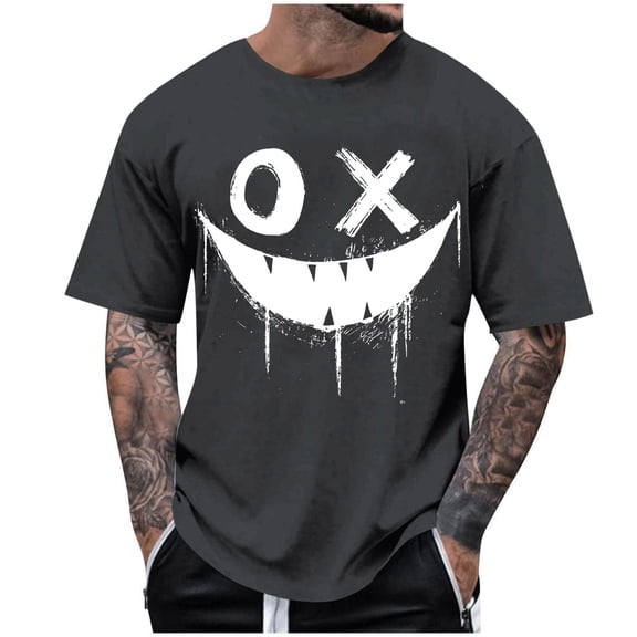 Dagegui Men's Smile Face Graphic T-Shirt Soft Comfy Crewneck Short Sleeve Casual Tee Summer Loose Fit Shirts Streetwear Tops Dark Gray S