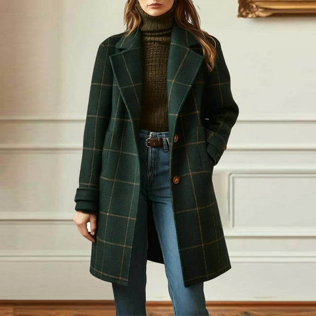Manteau à Carreaux pour Femmes Grande Taille, Manteau à Carreaux Rétro avec Revers, Long, Veste d'Automne 2025, Veste Décontractée Élégante, Costume de Travail, Robe d'Affaires