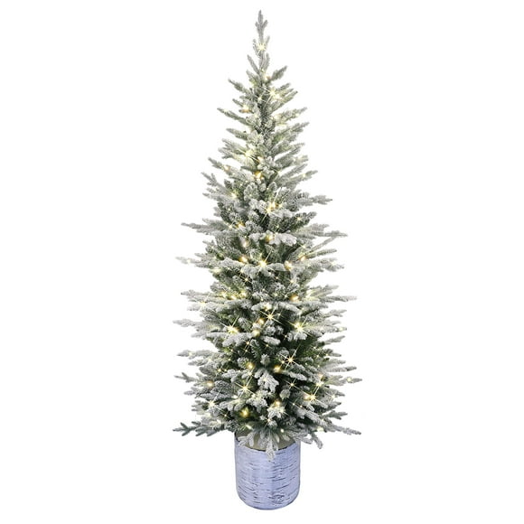 Árbol de Navidad Puleo International, abeto ártico flocado preiluminado de 6 pies