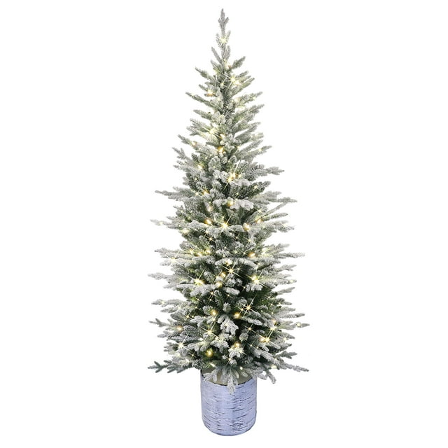 Árbol de Navidad Puleo International, abeto ártico flocado preiluminado de 6 pies