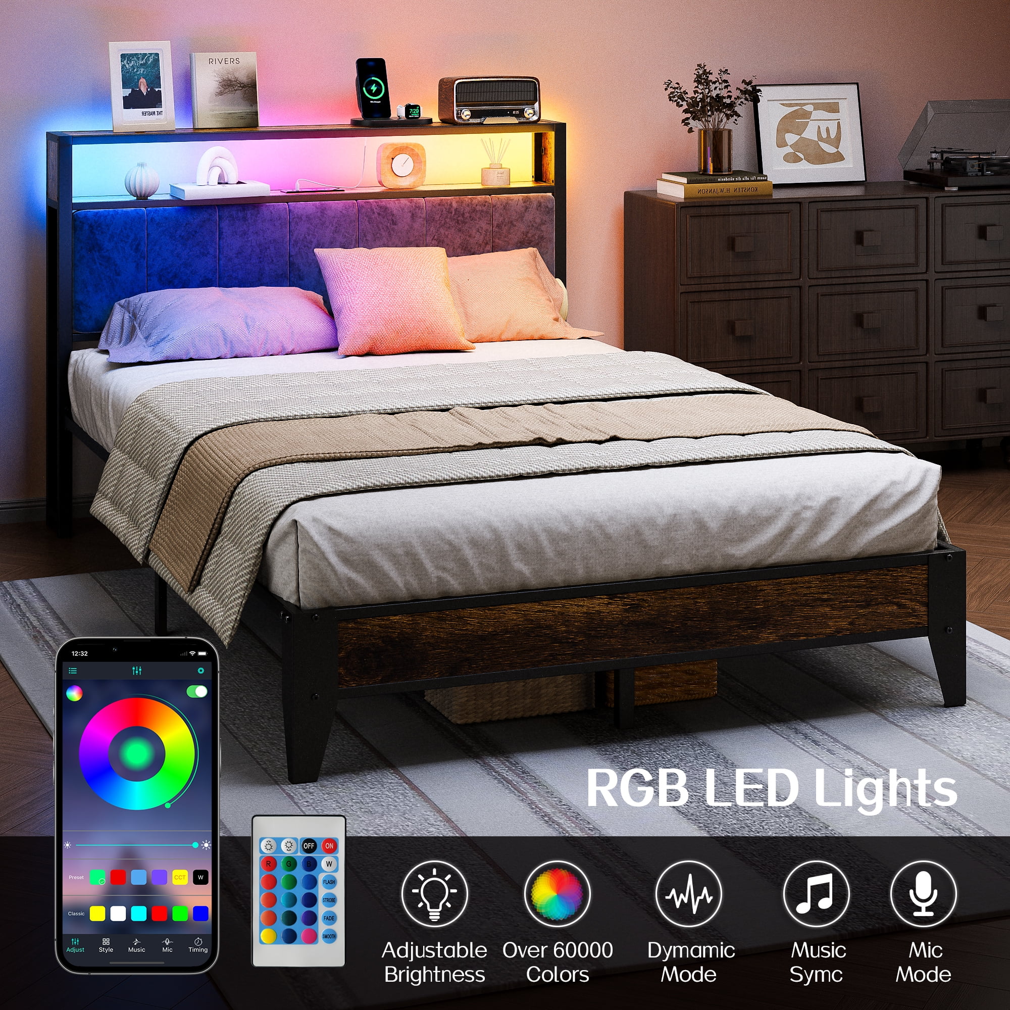 Dayago Full Size Metal Platform Bed Frame with USB Port, Noise-Free and Durable Design, No Box Spring Needed