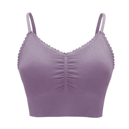 qolati Sports Bras for Women Seamless Camisole Tops Built in Bra Spaghetti Strap Crop Tank Tops Padded Everyday T-Shirt Bras
