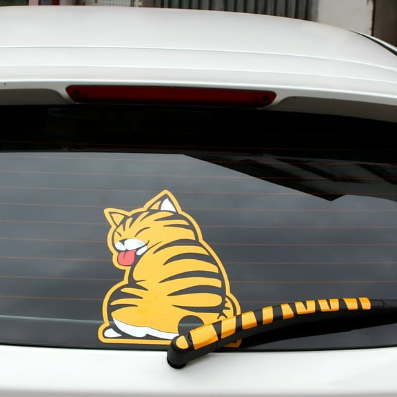 CCOCC Interesting Car Rear Window Stickers, Car Windshield Wiper Sticker, 3D Creative Cat Wagging Tail Shape Car Sticker Window Wiper Cartoon Sticker Car Decoration Sticker Car Rear