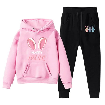 

Kids Hoodie Sweatshirt And Sweatpants Easter Cartoon Rabbit Prints Pullover Hoodie Set Tracksuit 2 Piece Outfits 7 Years-8 Years