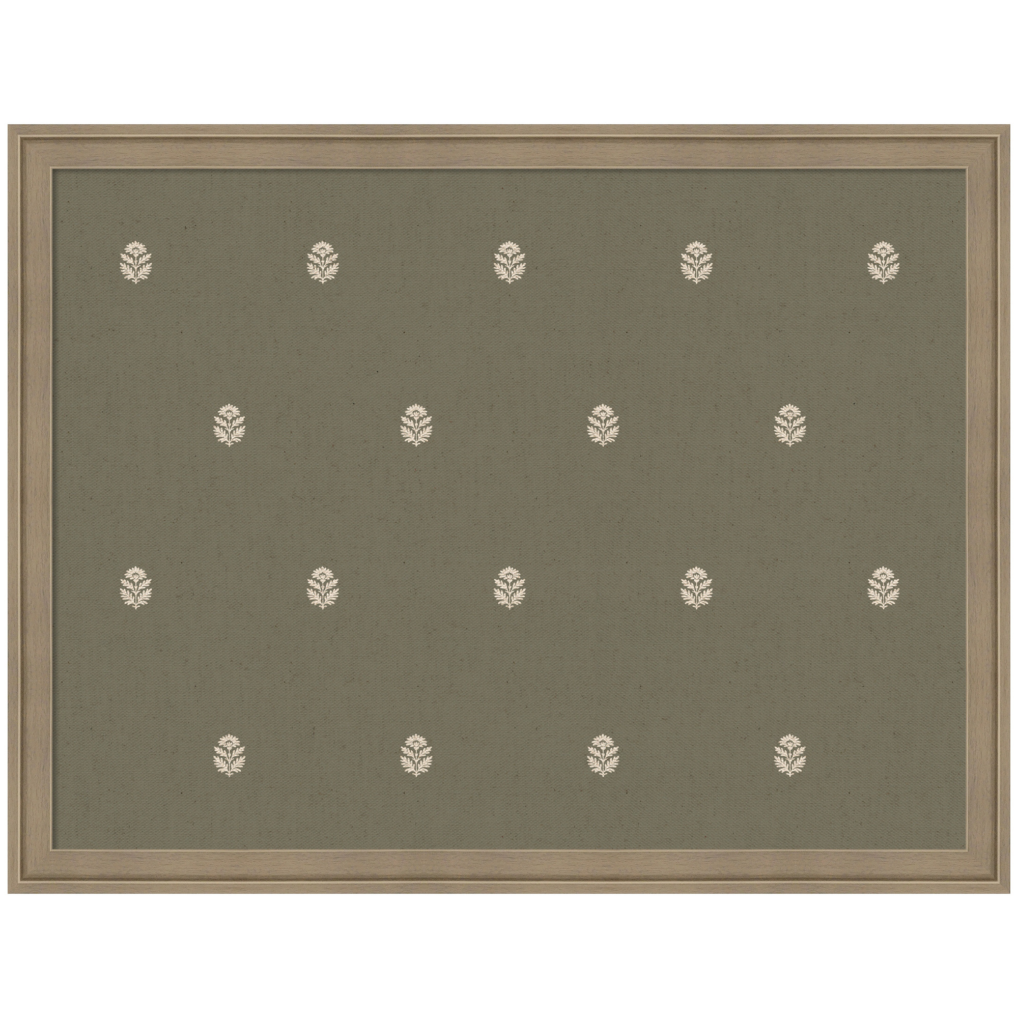 Kate and Laurel Framed Fabric Pinboard 26 x 20, Green Botanical Block Print Printed Linen Classic Bulletin Board for Use as a Vision Board or Wall Organization, Florence Light Brown Frame