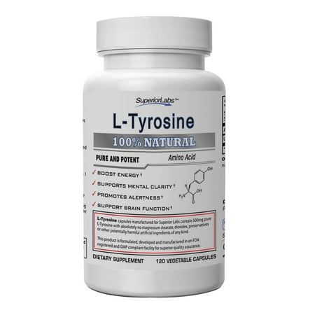 #1 L Tyrosine by Superior Labs - 100% Pure, 500mg, 120 Vegetable Capsules - Made In USA, 100% Money Back