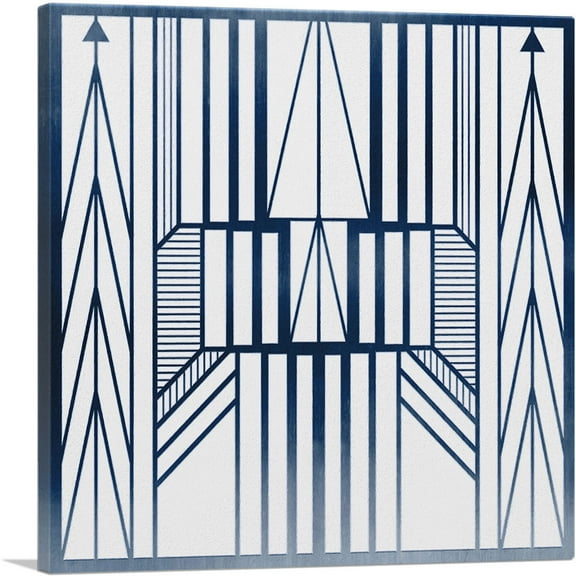 ARTCANVAS Art Deco Blue Lines on White Geometric Design Canvas Art Print - Size: 26" x 26" (1.50" Deep)