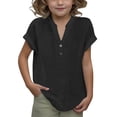 thumbnail image 2 of Cethrio Kids Boys' Button Down Shirts, Cotton Linen Summer Casual Short Sleeve Shirts Black Size 5-6 T, 2 of 9