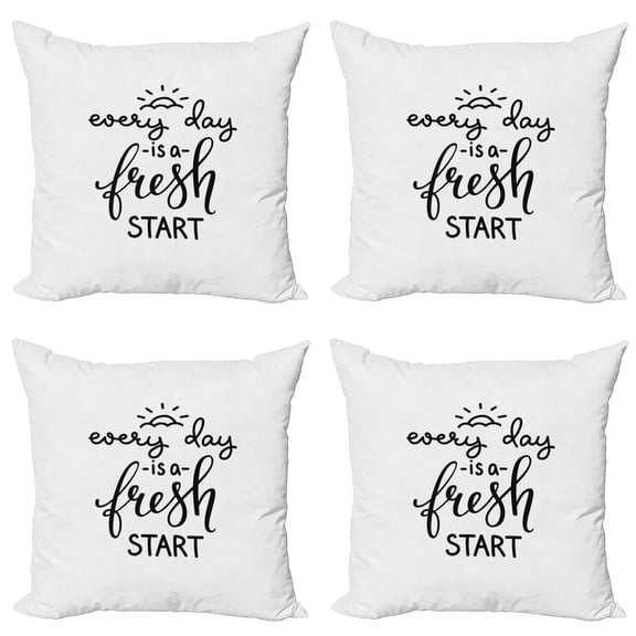 Ambesonne Saying Throw Pillow Cover 4 Pack, Every Day is a Fresh Start, 20", Charcoal Grey Pearl