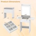 thumbnail image 7 of Foldable Drop Leaf Makeup Vanity Desk with 3 Color LED Mirror & Charging Hub, Vanity Desk Set with Storage & Cushioned Stool for Bedrooms Apartments, White, 7 of 7