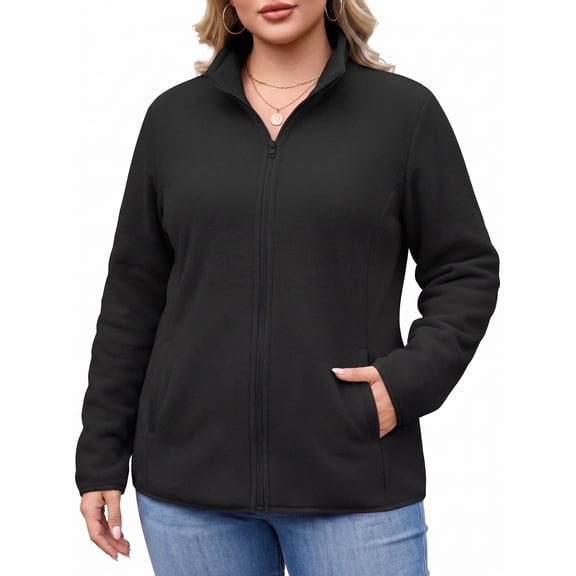 Weardear Plus Size Fleece Jackets for Women Lightweight Full Zip Jacket with 4 Pockets Warm Winter Coat