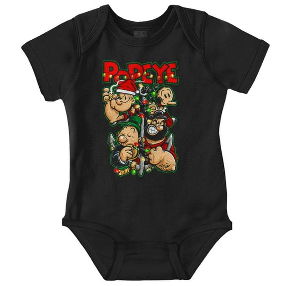 Popeye Christmas Lights Crew Cartoon Baby Romper Boys or Girls Brisco Brands NB