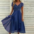 thumbnail image 4 of Women's Mesh Lace Summer Dress, Short Sleeve Round Neck Chiffon Party Dress with Waist Cutout, 4 of 7
