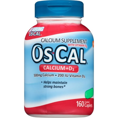 OsCal Calcium + Vitamin D3 Caplets, 500mg + 200 IU, 160 (Best Calcium Magnesium Vitamin D Supplement)