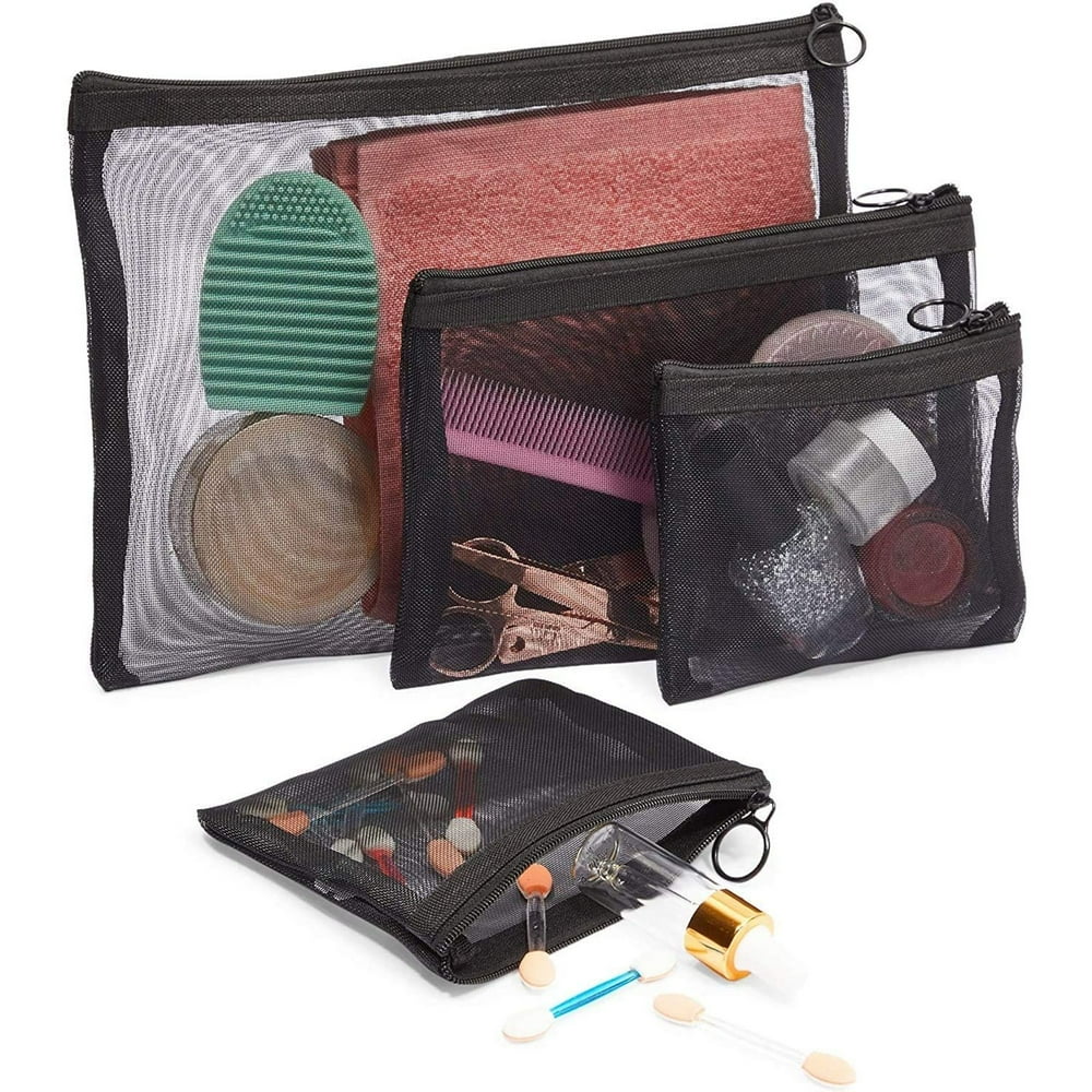 Set of 4 Mesh Makeup Organizer Bags, Zipper Pouches for Cosmetic
