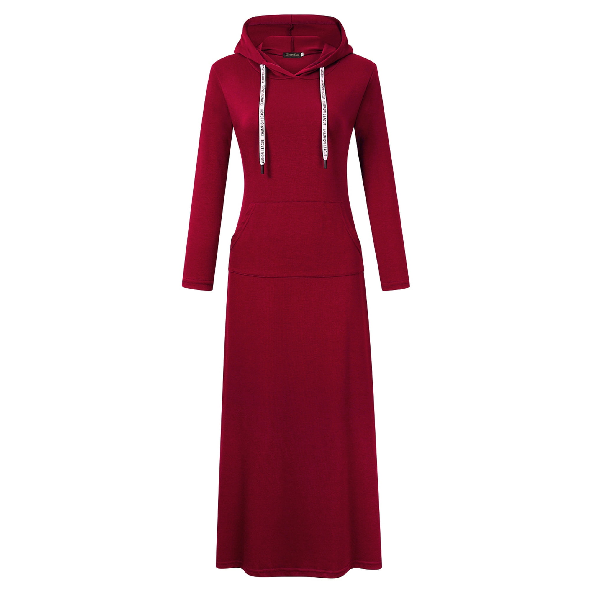 Long Sleeve Hooded Pocket Casual Sweater Long Dress Glorystar tag Walmart