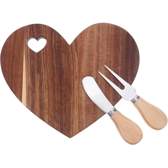 Heart Cheese Board Solid Wood Mini Charcuterie Board, Valentines Day Party Supplies for Cheese Serving Appetizers Desserts with Cutter and Fork 8.26X7.08In