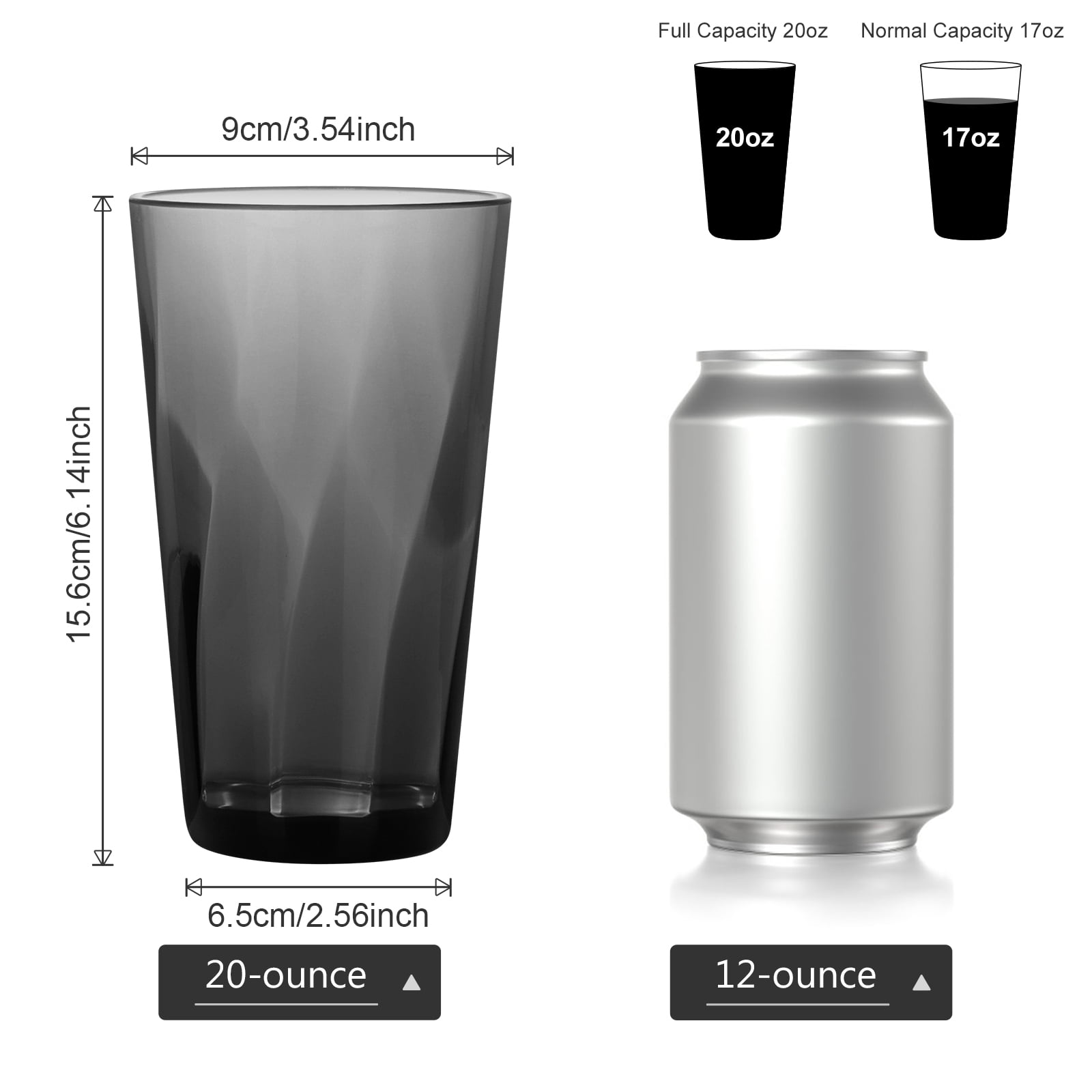 Kaimingweb 6 Pcs Plastic Drinking Glasses, 20oz Shatterproof Tumblers,  Stackable Cups, Dishwasher Safe, Grey - Walmart.com