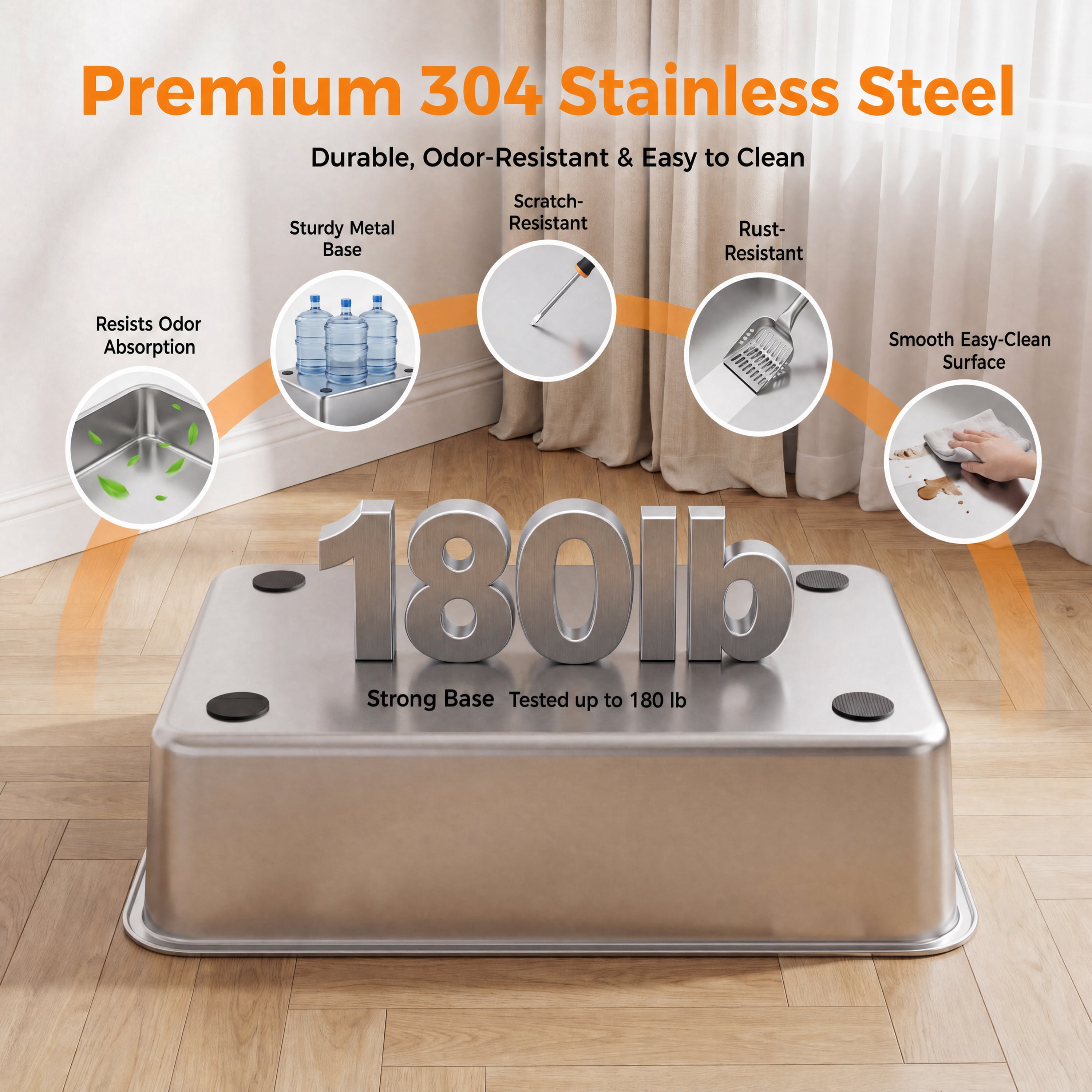 Topyangs 2 Pack Extra Large Stainless Steel Open Top Metal Cat Litter Box for Multi-Cat, Gray