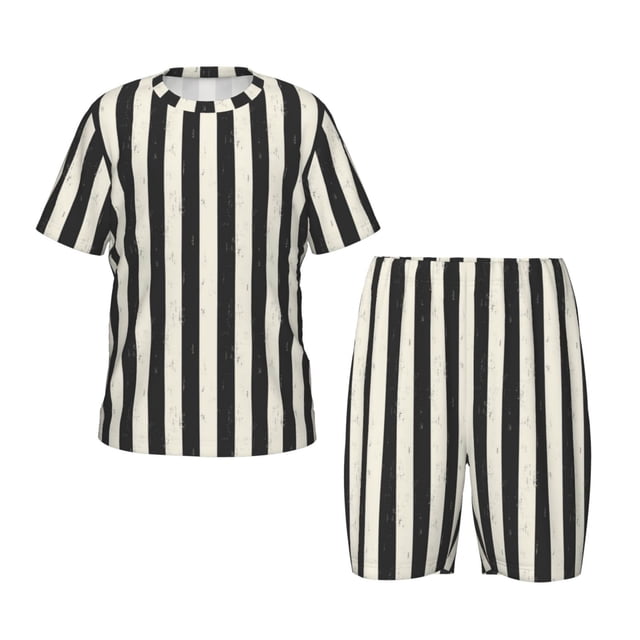 Balery Black And White Thick Stripes Conjunto de Pijama Infantil de Manga Corta con Estampado – Ropa de Dormir de Algodón Suave-3X-Large
